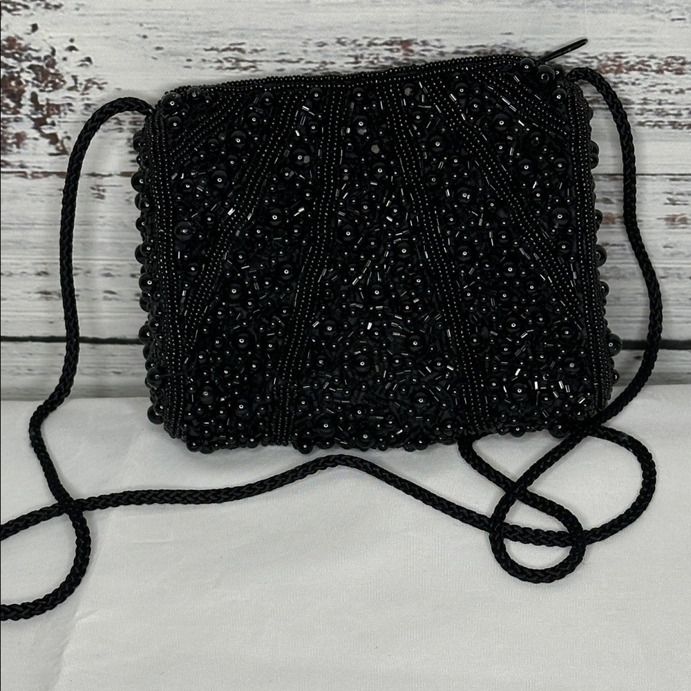 Elegant Black Beaded Carla Marchi Wristlet